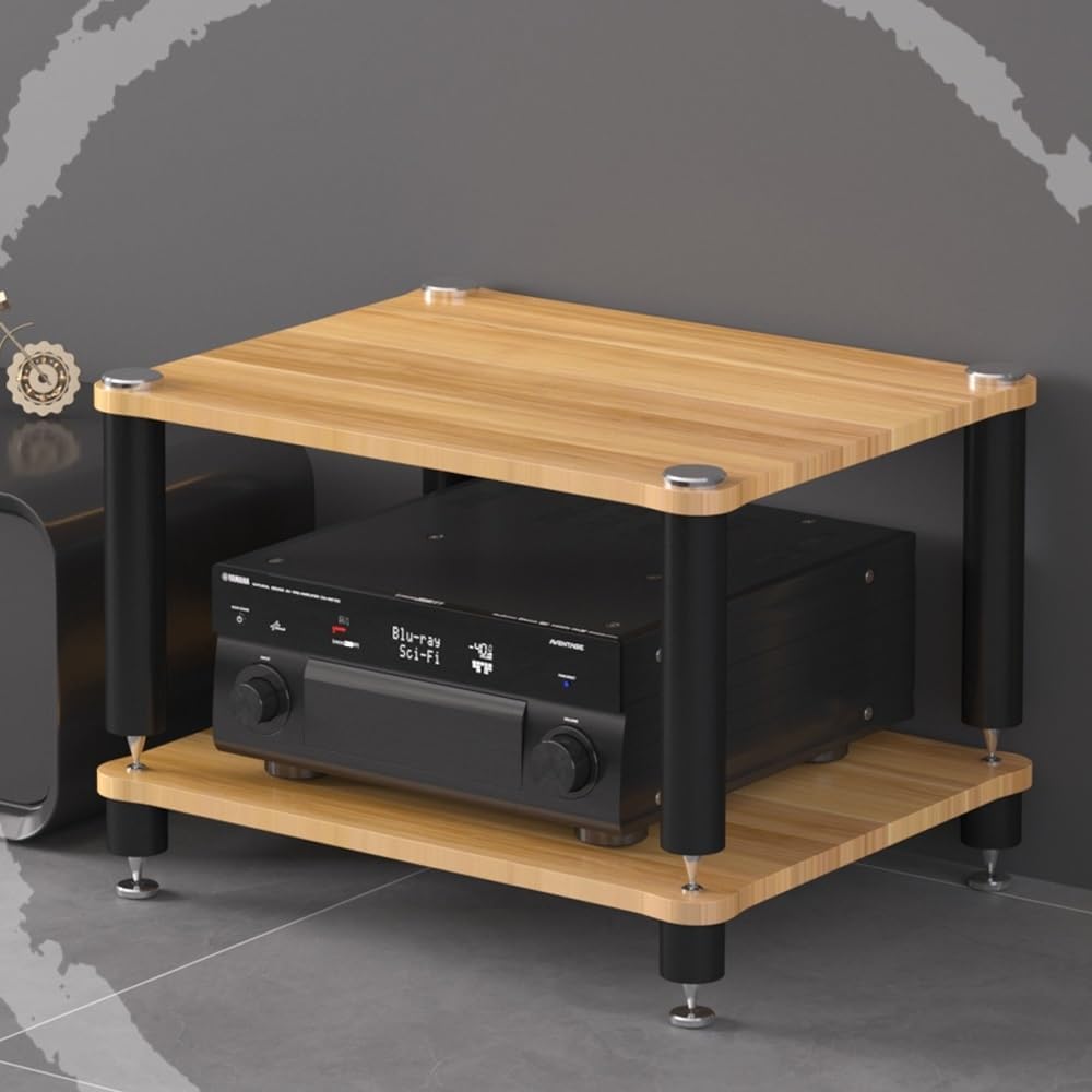 HiFi Rack 3 Tier AV Media Stand Wood Shelf, Audio Tower, Record Player Stand Stereo Cabinet, Media Console Storage Shelf, Audio Video Components(Walnut,2-Tier(60x48x40cm))