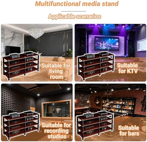 Modern Portable Media Storage Rack with Cable Management - Single Layer Audio Cabinet for HiFi Stereo Components & Entertainment Equipment