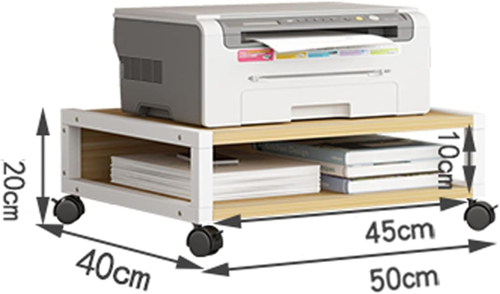 Office 2 Tiers Under Desk Printer Stand Small and Short Rolling Movable with 4 Wheels & Lock Mechanism Office Shelf for Mini 3D Printer Table
