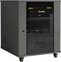 AV Stereo Cabinet with Adjustable Shelves, Movable Media Storage Stand, Audio Rack for TV & Electronics, Gray Glass Door Design (56x57x63cm)