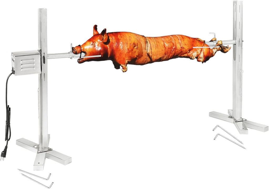 Kendane Electric Rotisserie Grill Kit, 90LBS Pig Spit Rotisserie, Stainless Steel Tripod Stand, 52' Pig Lamb Hooded Roaster, Charcoal Spit with 15W Motor & Height Adjustable for Camping