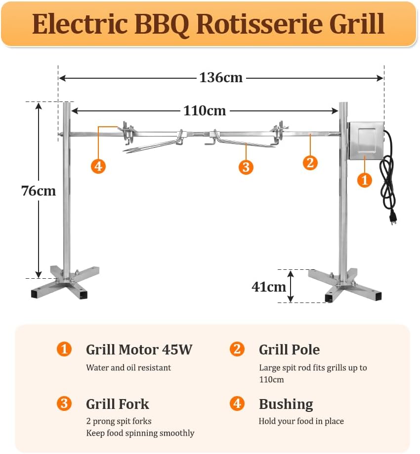 BBQ Grill Rotisserie Kit Up to 220lb Pig Spit Rotisserie Grill Roaster Heavy Duty for Pig Rotisserie Hog Lamb Outdoor Party Campfire Barbecue