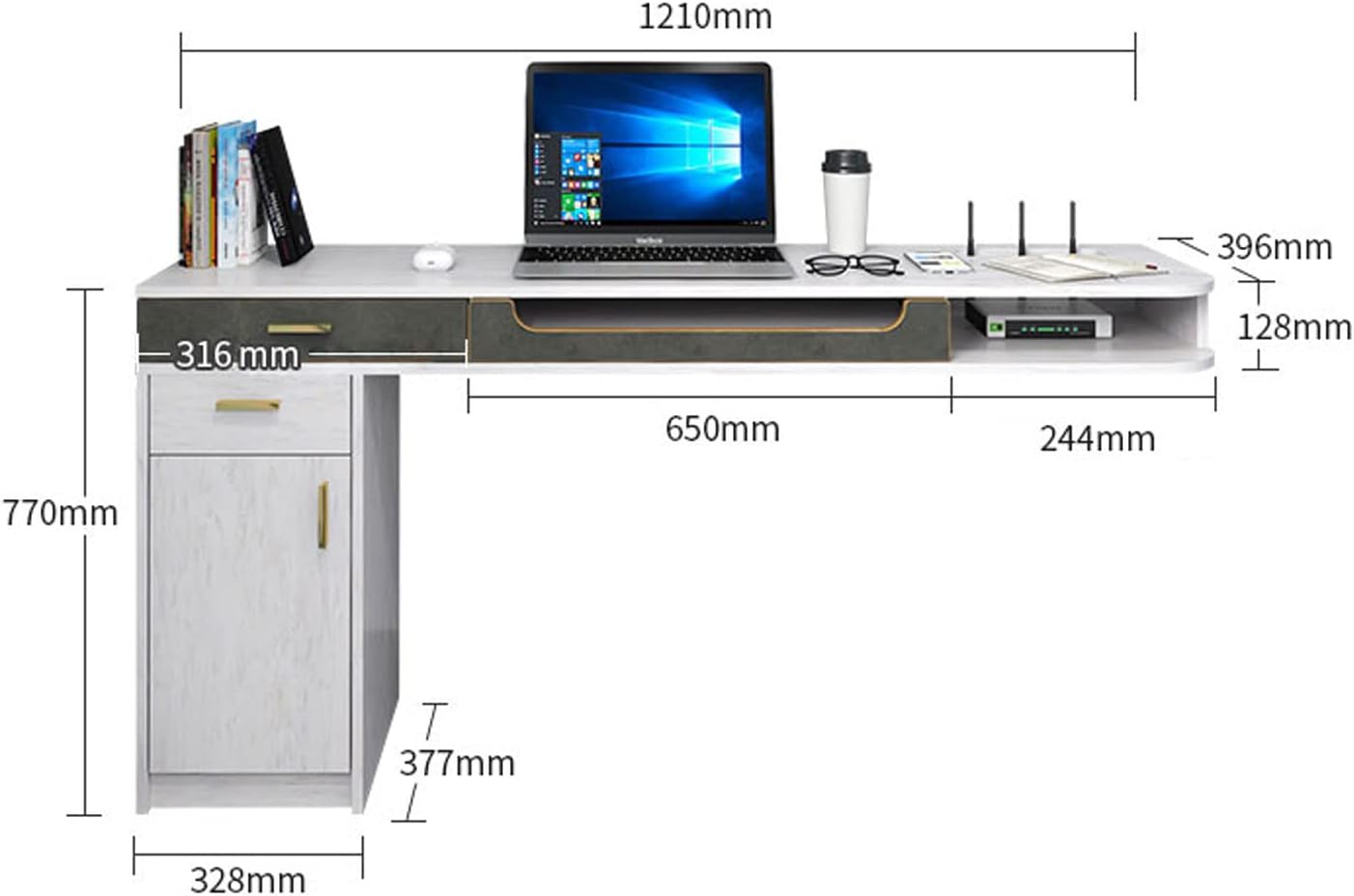Wall Mounted Workstation Desk & TV Cabinet - Floating Shelf Media Console for Home Office & Bedroom, Corner Shelves for Audio-Visual Equipment & Writing Table