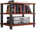 Modern 3-Tier Media Storage Cabinet Rack, Stylish Audio Tower Stand for TV & Stereo, Wood Media Organizer for Living Room, Entertainment Center (Red)