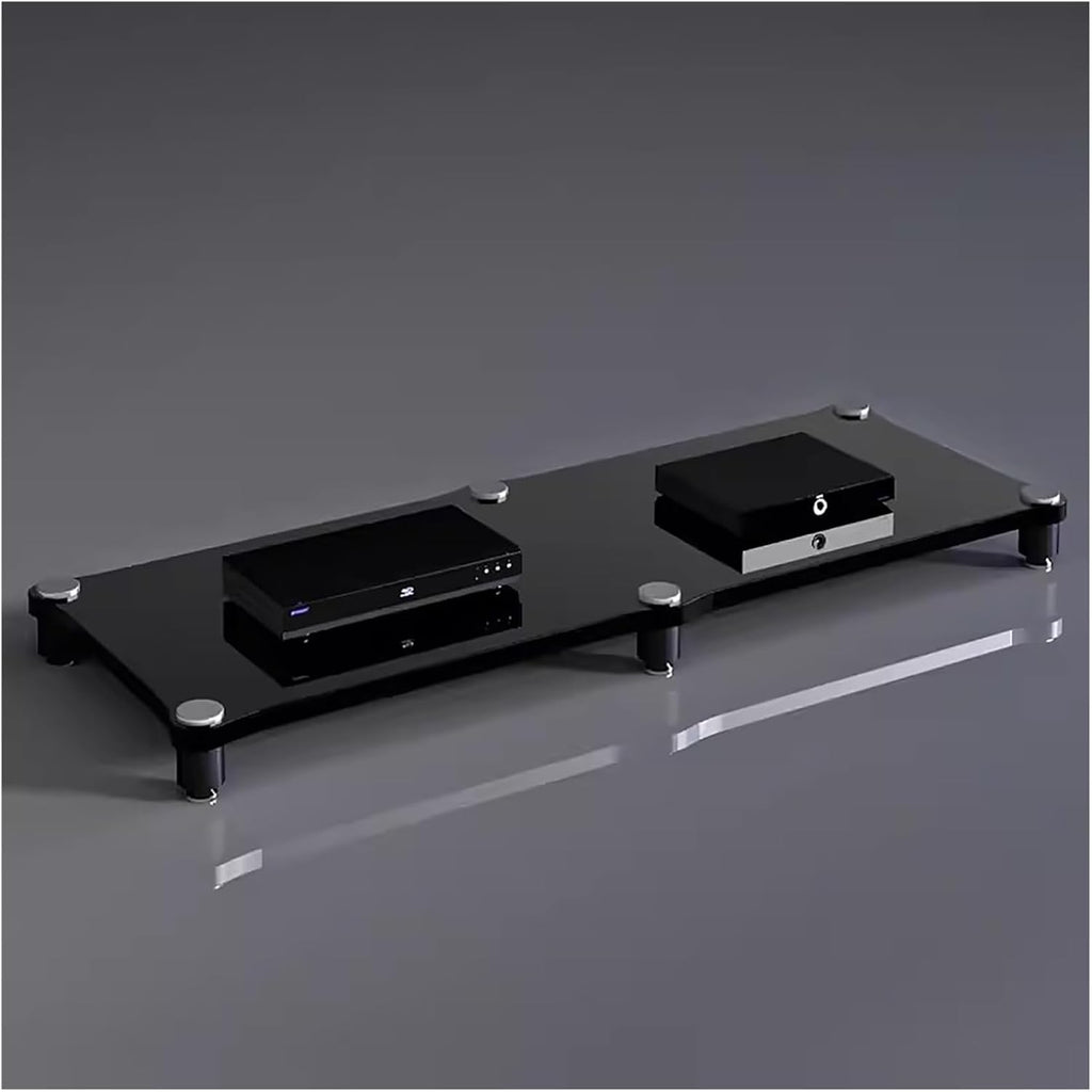 Heavy Duty Audio Video Component Cabinet, 1-Tier Media Stand for Home Stereo, Open-Ended Design for Easy Access, Stylish Black Finish, Ideal for Entertainment Systems