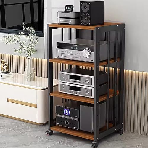 5-Tier Heavy Duty AV Media Stand with Wheels - Adjustable Audio Rack Cabinet, Tall Multimedia Storage Solution for Stereo Components & Equipment