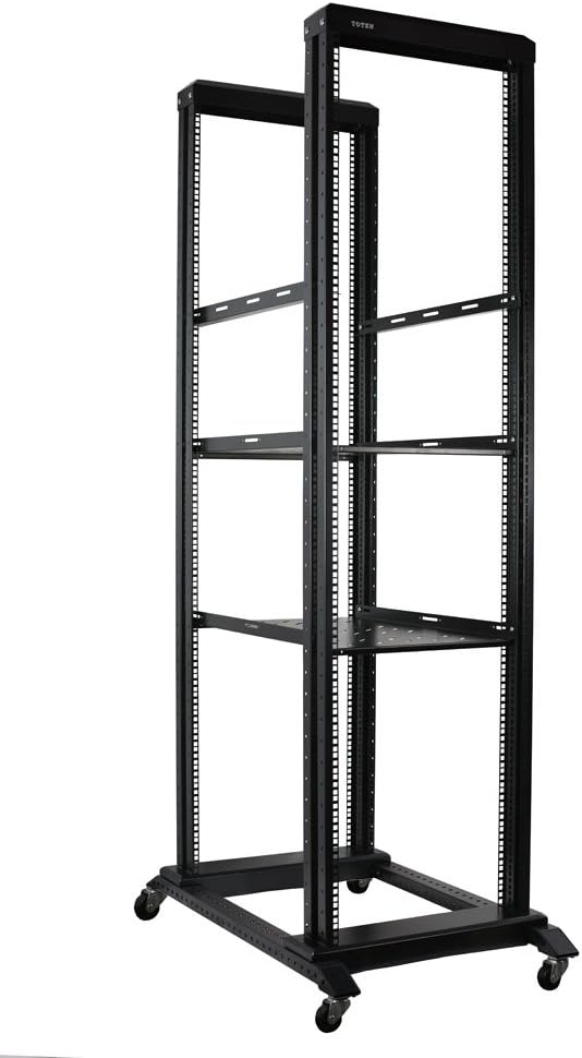 27U 4 Post Open Frame 19inch Server/Audio Steel Rack Deep from 16inch-24inch with Fixed Shelves