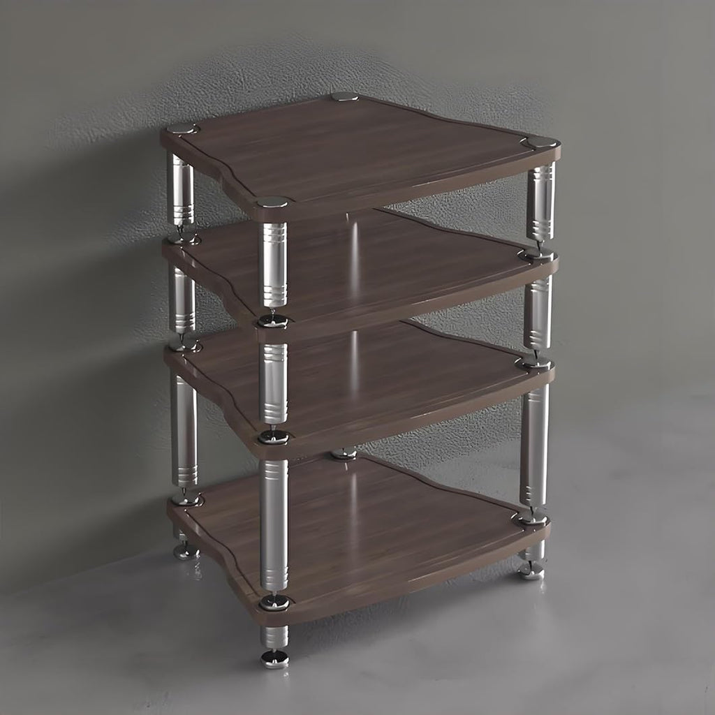 4-Layer Media Stand, HiFi Audio Rack & MDF Stereo Cabinet with Shock-Absorbing Feet for Power Amplifier, Walnut Finish, 25.5'x26.1'x32.2', Media Storage Solution