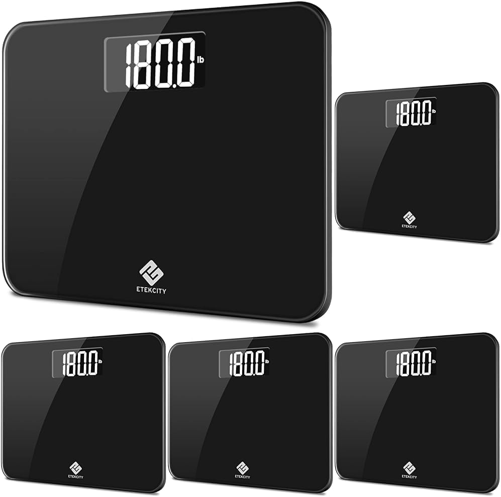 Etekcity Scale for Body Weight, Bathroom Digital Weighing Machine, Extra Wide Platform, High Capacity, Accurate and Safe, Large Backlit LCD Display, 440 lb, Tempered Glass (Pack of 5)