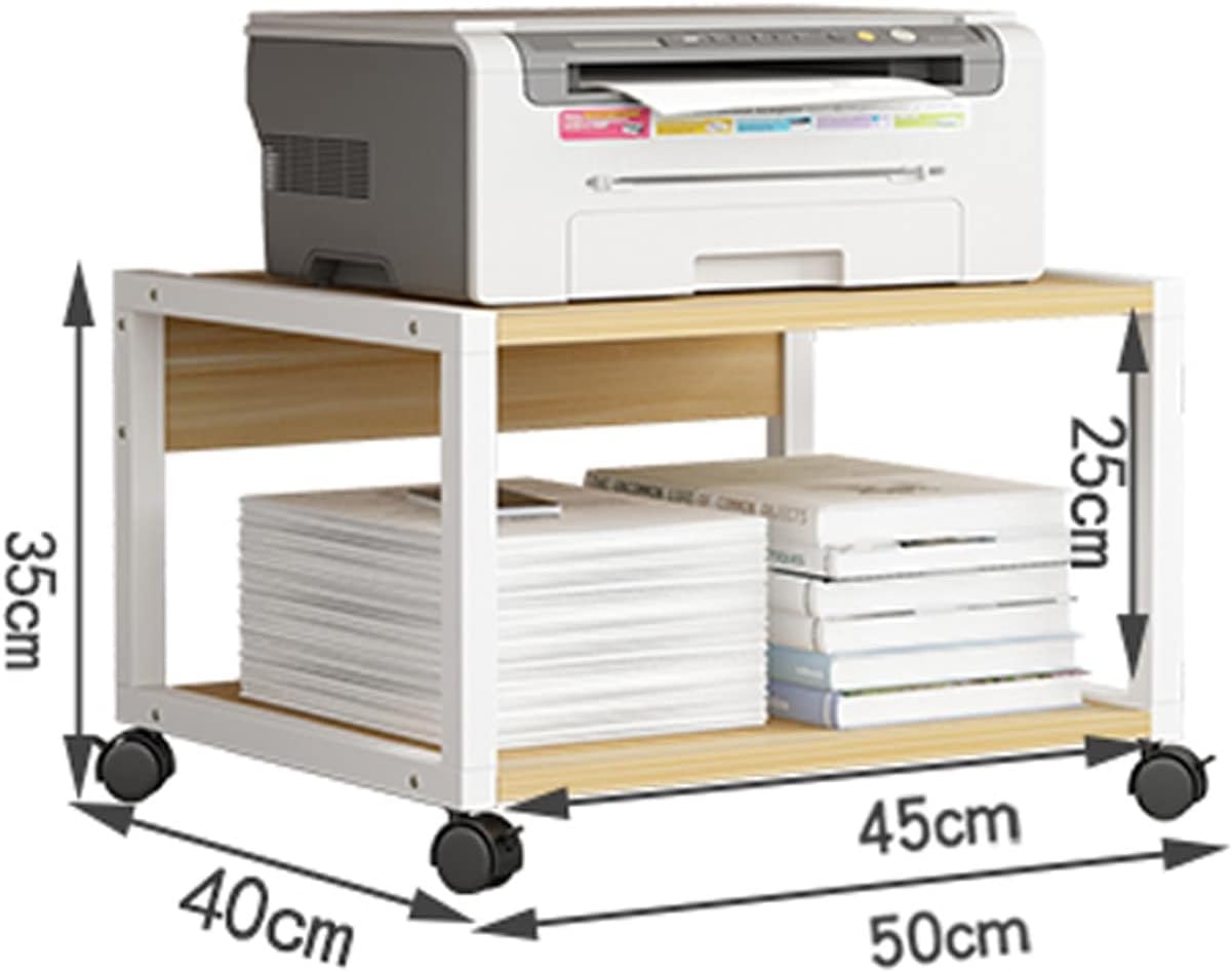 GLigeT Printer Table 2 Tiers Rolling Printer Stand Under Desk Printer Stand Office Movable Printer Desk with 4 Wheels & Lock Mechanism for Mini 3D Printer, White Printer Shelf