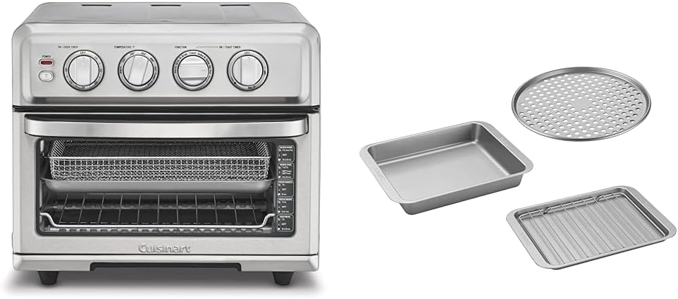 Cuisinart Air Fryer + Convection Toaster Oven, 8-1 Oven with Bake, Grill, Broil & Warm Options, Stainless Steel, TOA-70 & AMB-TOB4 Toaster Oven Baking Pan 4-Pc Set