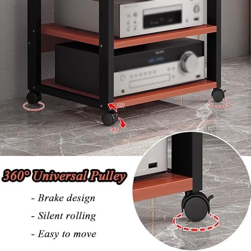 Audio Stand HiFi Rack 2 3 4 5 Tier Media Storage Cabinet with Brake Wheels, Movable Record Player, Game Equipment Console Shelf(Black+White,2 Tier)