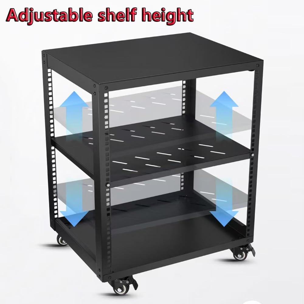 Metal HiFi Audio Rack Stand Adjustable AV Media Components Cabine with Wheels, Floor-Standing Tower Audio Equipment Storage Cabinet Movable Holds(H81.8cm)