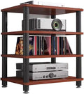 Modern Media Storage Cabinet Rack, 4-Tier Audio-Video Stand, Stylish Wood Stereo Tower for TV, DVD, Gaming - Contemporary Media Organizer (Red)