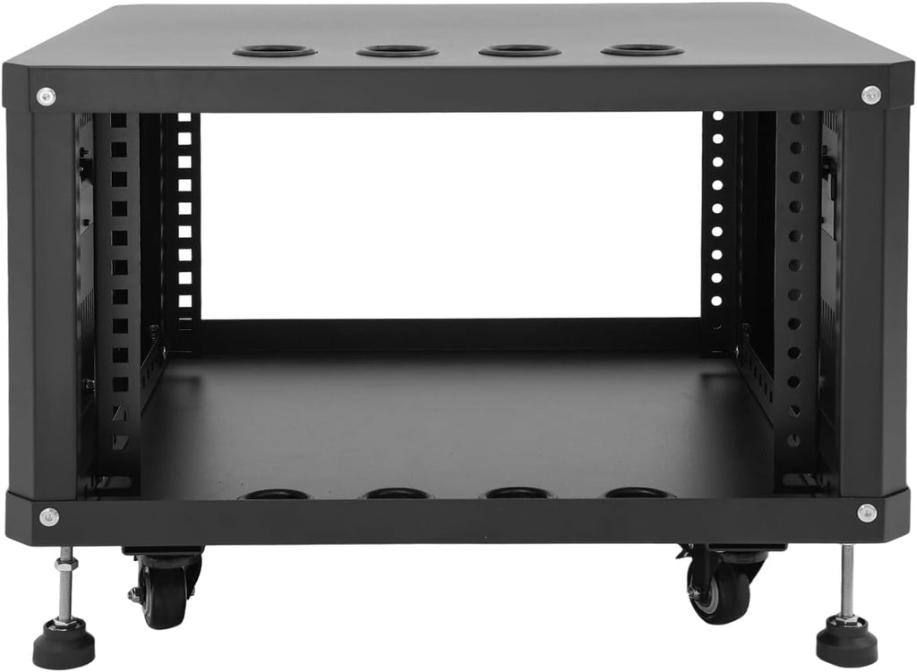 6U Network & Stereo Rack, Universal AV Equipment Rack with Caster Wheels, 22-Inch Rolling Open Server Audio Cabinet, AV Rack Stand for Studio, Server, Network Gear, Built-in Ventilation Holes (Black)