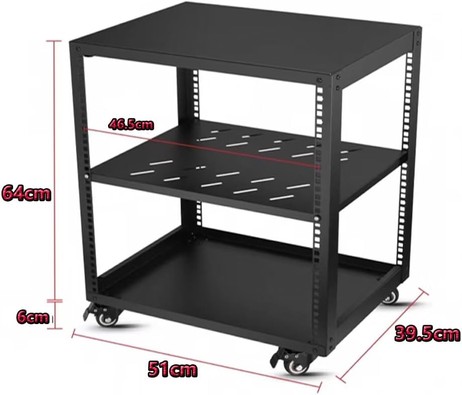 Metal HiFi Audio Rack Stand Adjustable AV Media Components Cabine with Wheels, Floor-Standing Tower Audio Equipment Storage Cabinet Movable Holds(H64cm)