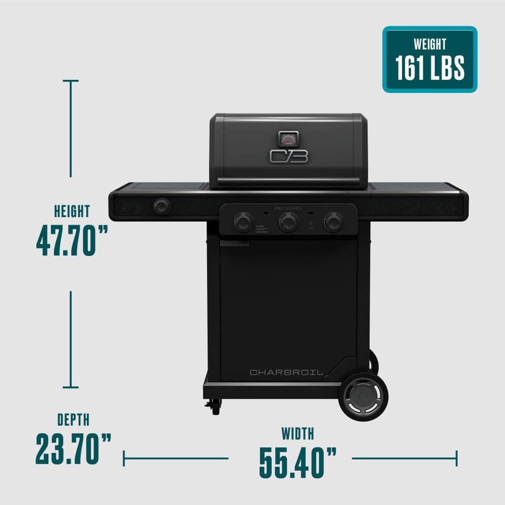 Charbroil Pro Series Amplifire Technology 3-Burner Propane Gas Grill and Griddle Cabinet with Side Burner, Black - 463366724