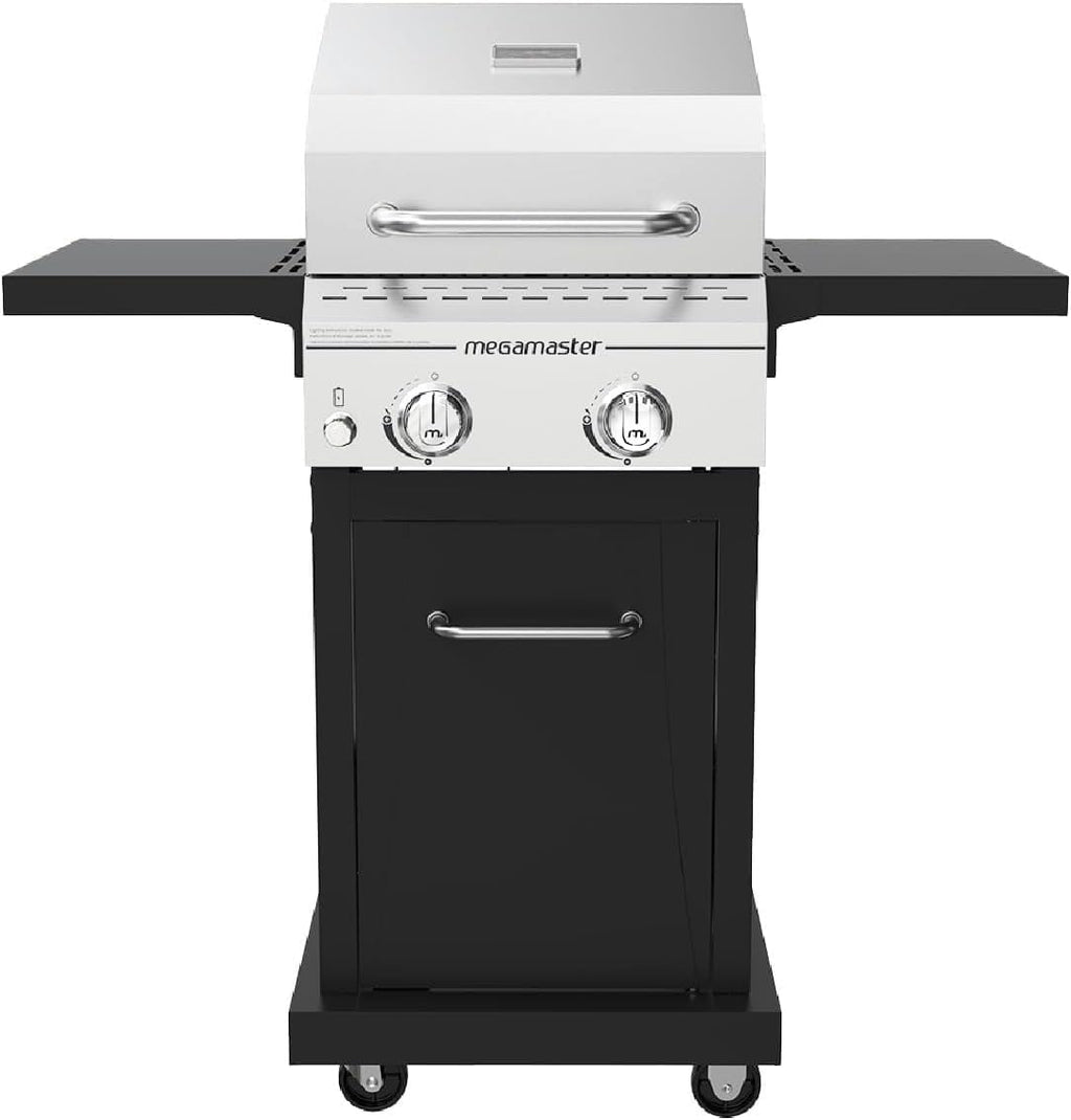Megamaster Deluxe 2-Burner Gas Grill with Foldable Side Tables, 418 SQ In Cooking Space, 28000 BTUs, Stainless Steel Lid, Propane BBQ Grill for Outdoor Cooking, Patios, Backyards and More - 720-0864MA
