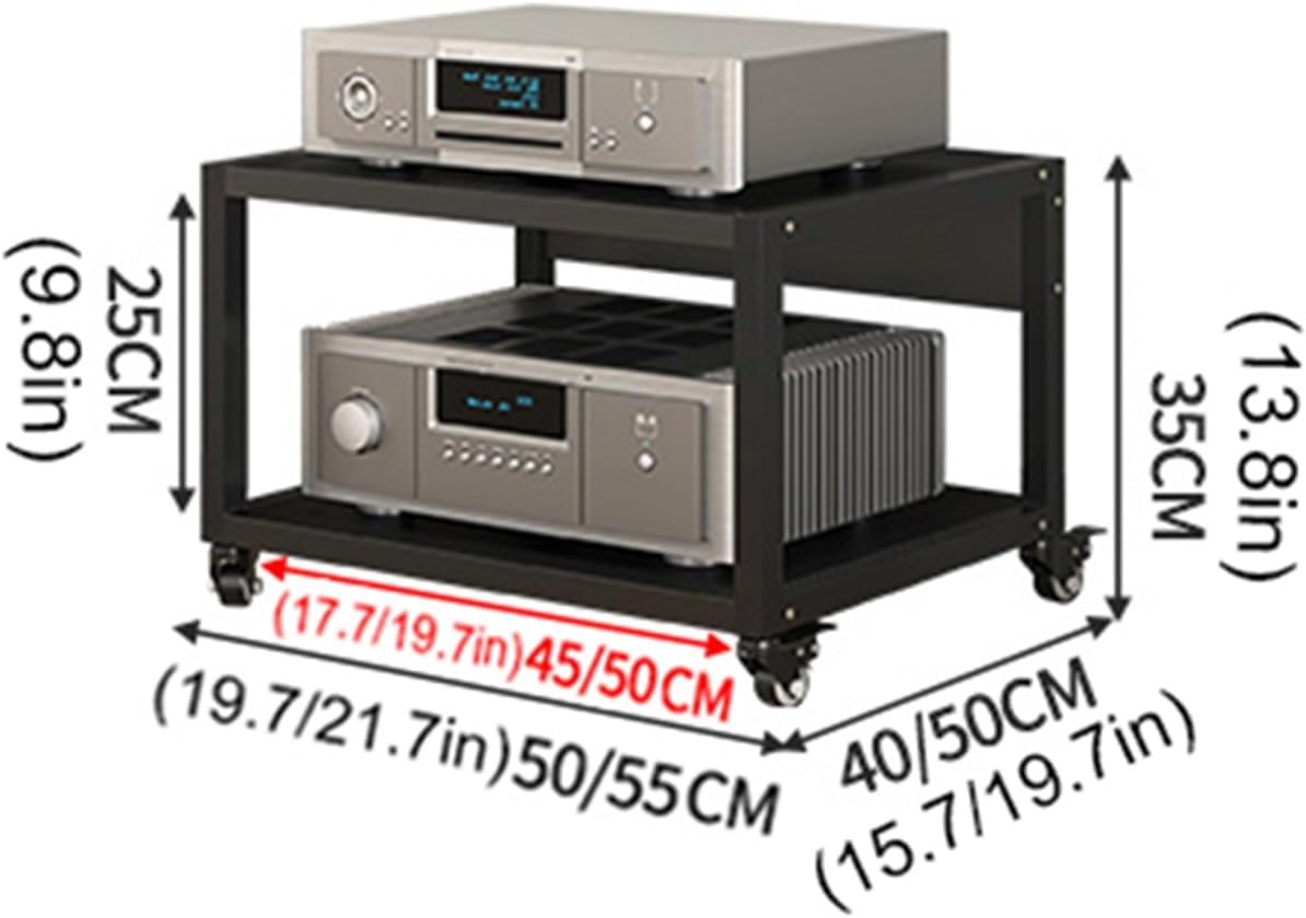 Multifunctional 5-Tier Audio/Video Stand with Mobile Wheels - Stereo Rack for DVD/CD Players, Amplifier & Home Office Storage Shelf (2-Tier - 55x50x35cm)
