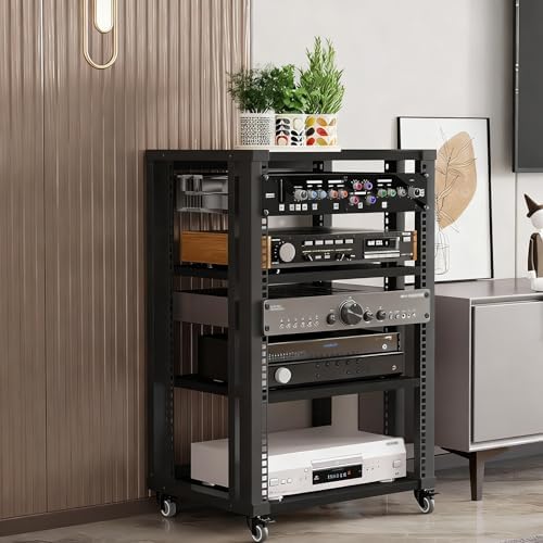 Adjustable 2/3/4/5-Tier Media Stand with Wheels - Modern Audio Rack for Home Theater, Stereo & Recording Room - Double Layer Audio-Video Shelving Unit