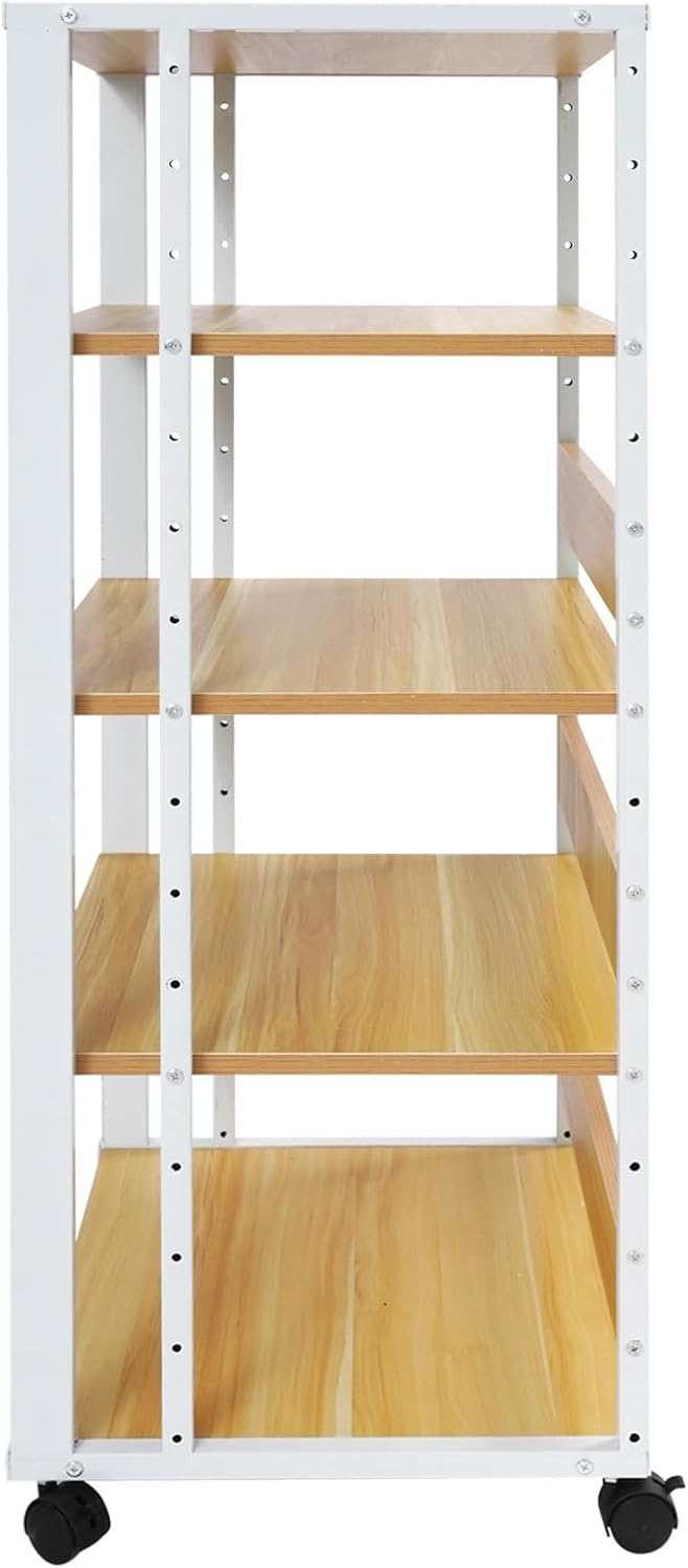 5-Tier Audio/Video Media Stand - White CD Player & Stereo Receiver Cabinet with 4 Lockable Wheels, Holds Up to 110 lbs, Perfect AV Equipment Display Rack for Living Room