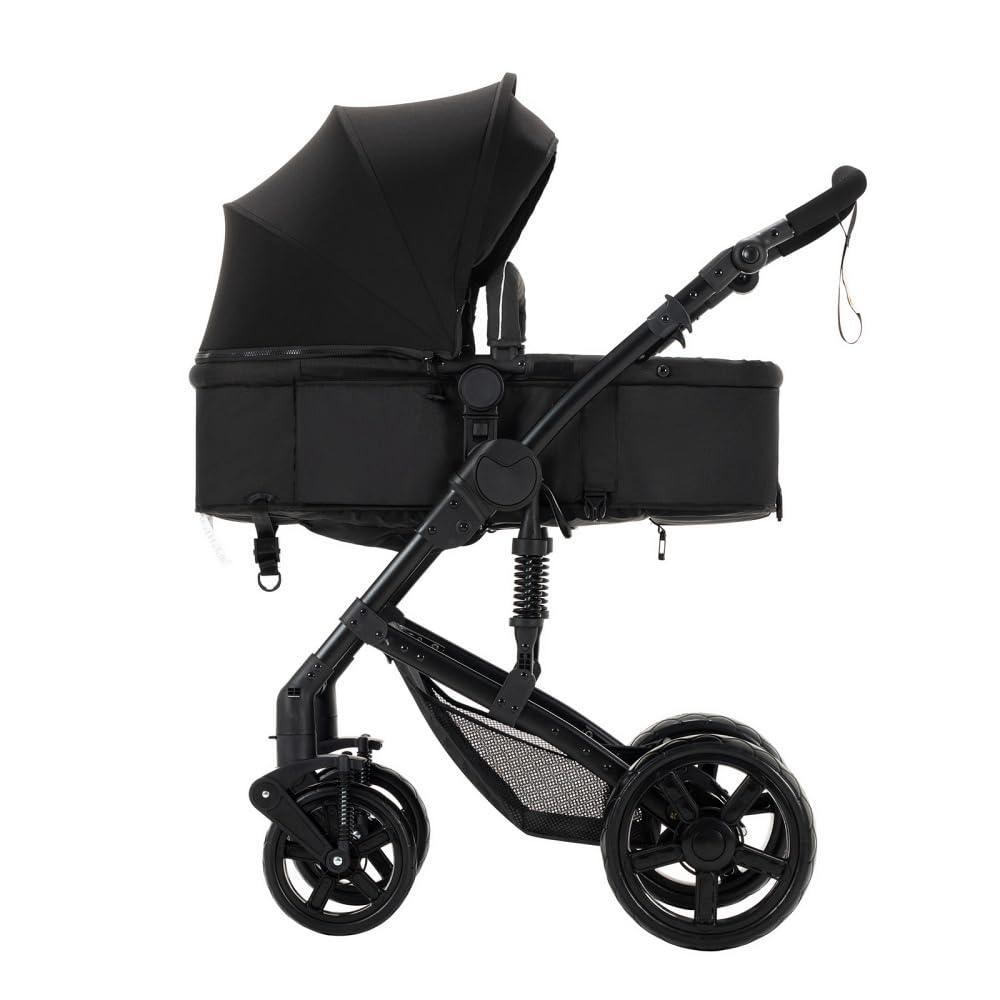 2 in 1 Baby Stroller,Convertible Infant Stroller for Newborn and Toddler with Triangular Frame & Dual Spring Suspension,One-Click Folding(Black)