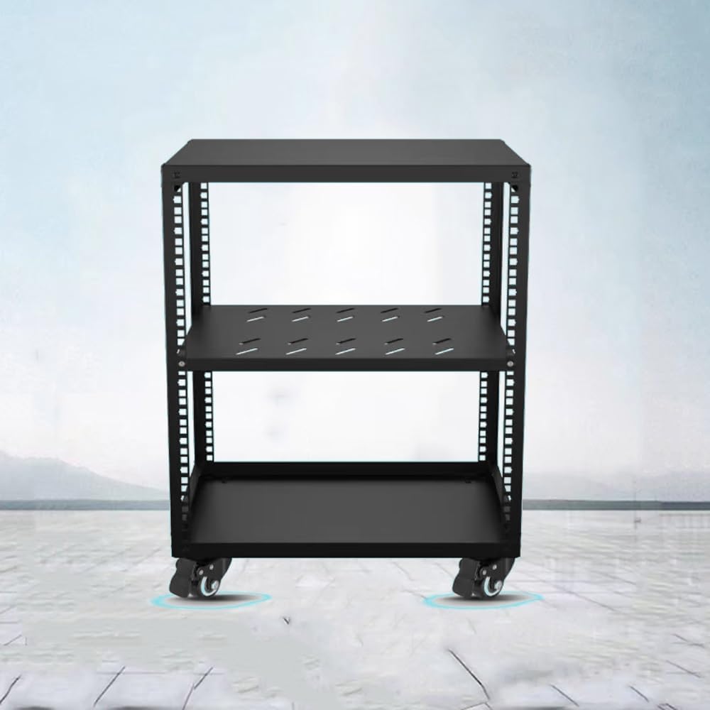 Metal HiFi Audio Rack Stand Adjustable AV Media Components Cabine with Wheels, Floor-Standing Tower Audio Equipment Storage Cabinet Movable Holds(H64cm)