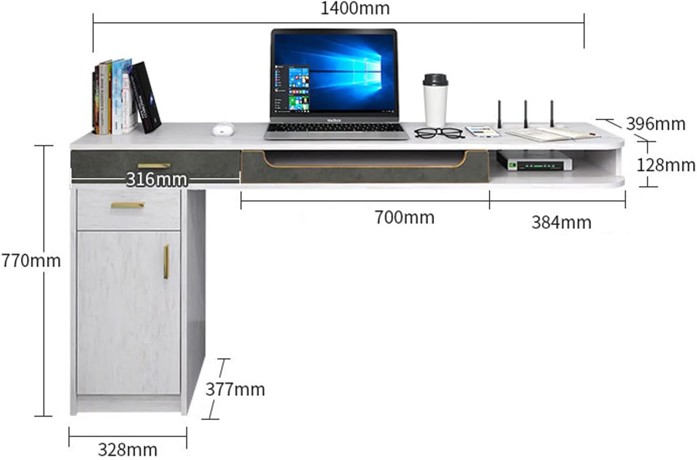 Wall-Mounted Workstation Desk & TV Cabinet - Floating Shelf Storage for Media Console, Audio-Visual Equipment, Home Office & Bedroom Furniture, Corner Shelf Solution