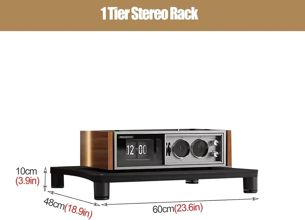 Heavy Duty 4Tier Wooden & Metal Stereo Stand for Small Spaces Living Room Bedroom Home Av Component Media Cabinet Audio Equipment Rack for TV Amplifier DVD Player Modern Storage Solution B