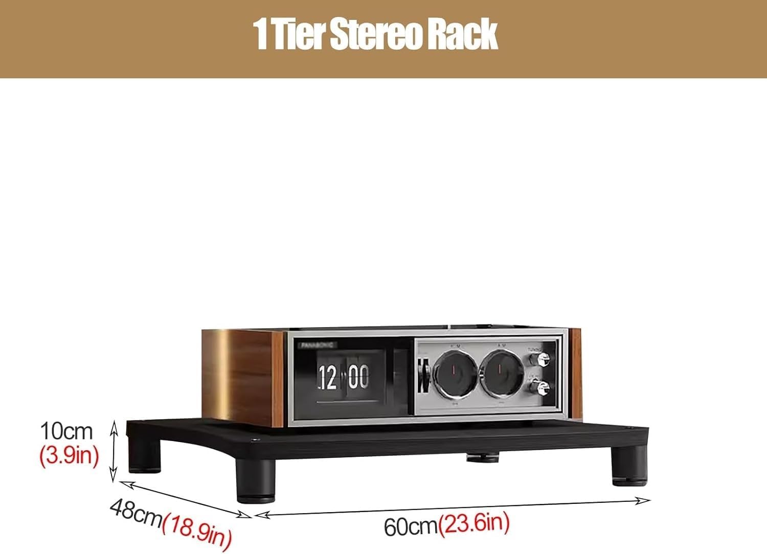 Heavy Duty 4Tier Wooden & Metal Stereo Stand for Small Spaces Living Room Bedroom Home Av Component Media Cabinet Audio Equipment Rack for TV Amplifier DVD Player Modern Storage Solution B
