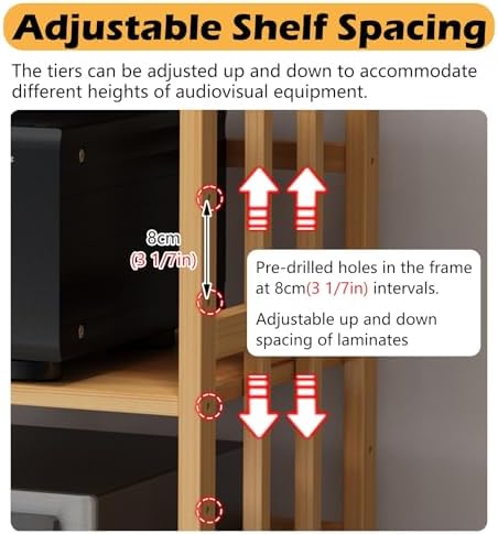 Adjustable 2 to 5 Tier Brown Wooden Audio Rack - Modern Media Storage Stand for Home, Office, Theater - Tall Movable Stereo Cabinet with Versatile Shelves for Maximum Organization