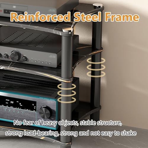 Corner Media Stand with Multiple Shelves for Audio-Video Equipment Storage - Ideal for Living Rooms, Gaming Rooms, and Entertainment Spaces