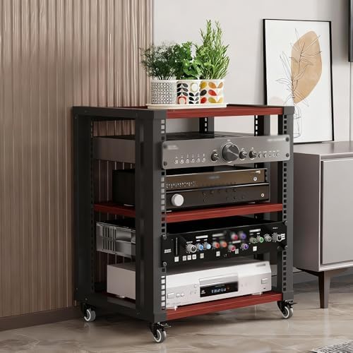 Adjustable 2/3/4/5-Tier Media Stand with Wheels - Modern Stereo Audio Rack, Versatile Audio-Video Shelving for Home, Recording Room, Theater (Double Layer)