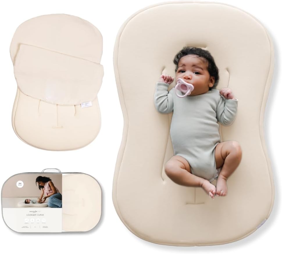 Snuggle Me® Baby Lounger Curve (0-6 Months) - Premium Organic Cotton with Foam Core, Machine-Washable Cover, Buttery-Soft & Breathable CSPC Compliant Infant Lounger Baby Nest with Travel Bag - Natural