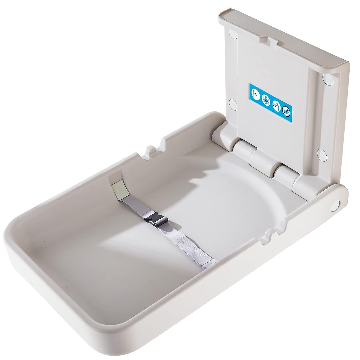 Baby Changing Station Wall Mounted, Baby Changing Table with Safrty Strap, HDPE Fold-Down Diaper Changing Station Table, Foldable Diaper Changing Unit for Commercial Bathroom Restroom