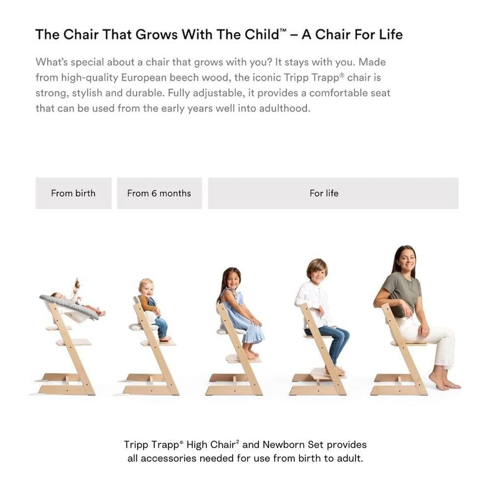 Stokke Tripp Trapp High Chair 2, Natural (Includes Chair & Baby Set) with Newborn Set - Safe, Adjustable, Ergonomic Design