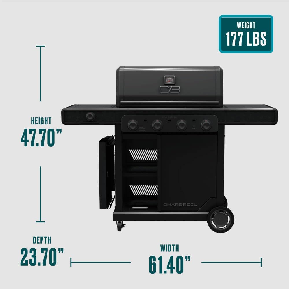 Charbroil Pro Series with Amplifire Infrared Technology 4-Burner Propane Gas Grill Cabinet with Side Burner, Black - 463281024