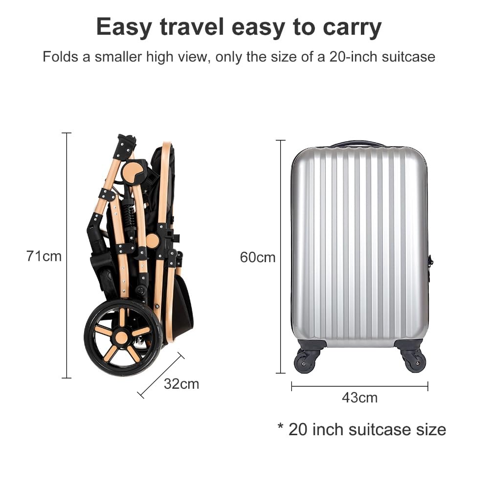 2 in 1 Baby Stroller,Convertible Infant Stroller for Newborn and Toddler with Triangular Frame & Dual Spring Suspension,One-Click Folding(Grey)