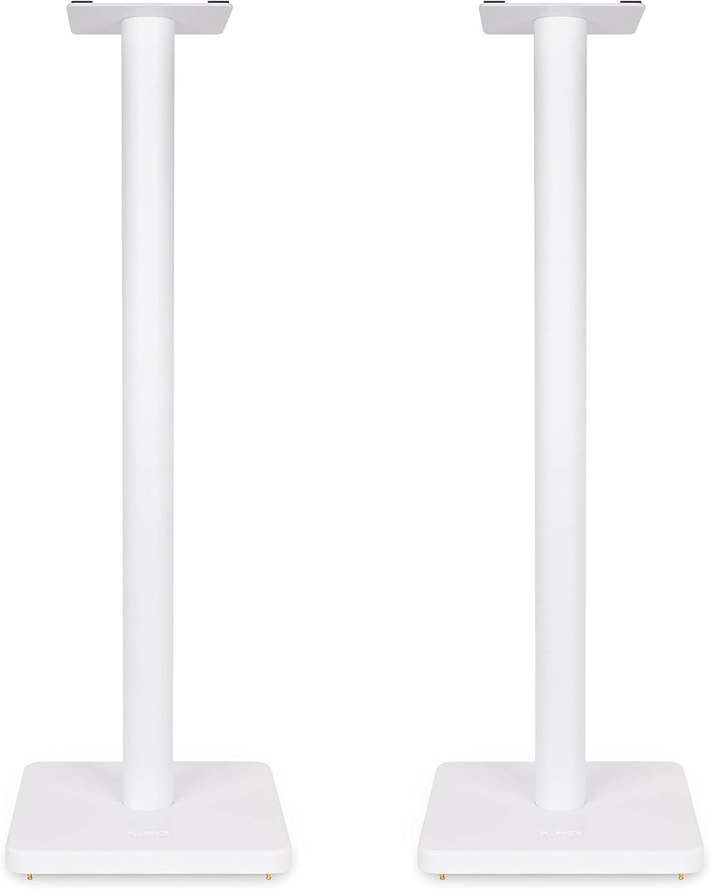 Fluance Floor Speaker Stands for Surround Sound and Bookshelf Speakers with Solid Construction, Adjustable Floor Spikes, Rubber Isolation Feet, Cable Management, Square Base - Matte White/Pair SS05SWH