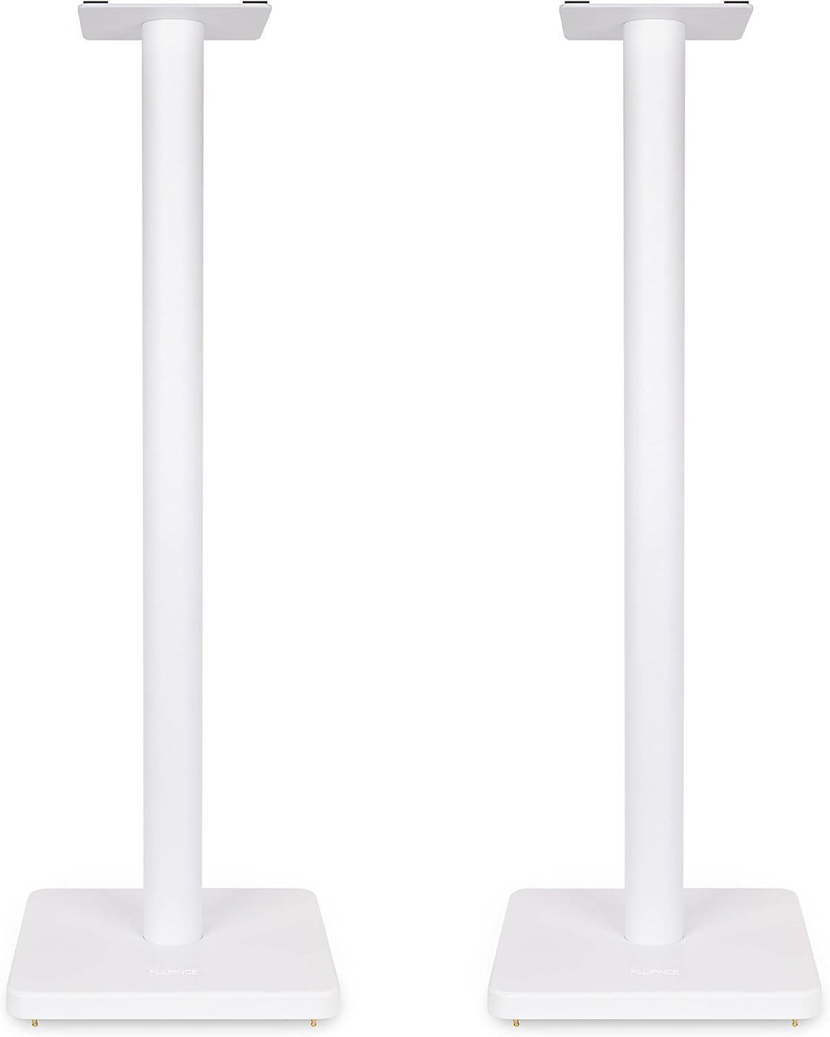 Fluance Floor Speaker Stands for Surround Sound and Bookshelf Speakers with Solid Construction, Adjustable Floor Spikes, Rubber Isolation Feet, Cable Management, Square Base - Matte White/Pair SS05SWH