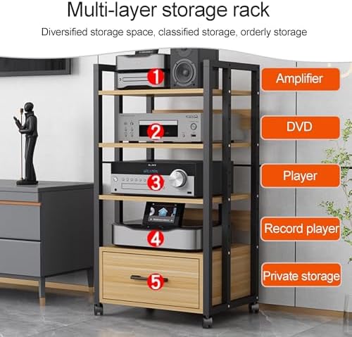 Large Av Media Stand with Storage Drawer Sturdy Audio-Video Rack for Organized Home Theater Equipment Perfect for Living Room Bedroom Or Office Use-Pomelo Wood-19.4x15.7x39.4