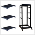 27U 4 Post Open Frame 19inch Server/Audio Steel Rack Deep from 16inch-24inch with Fixed Shelves