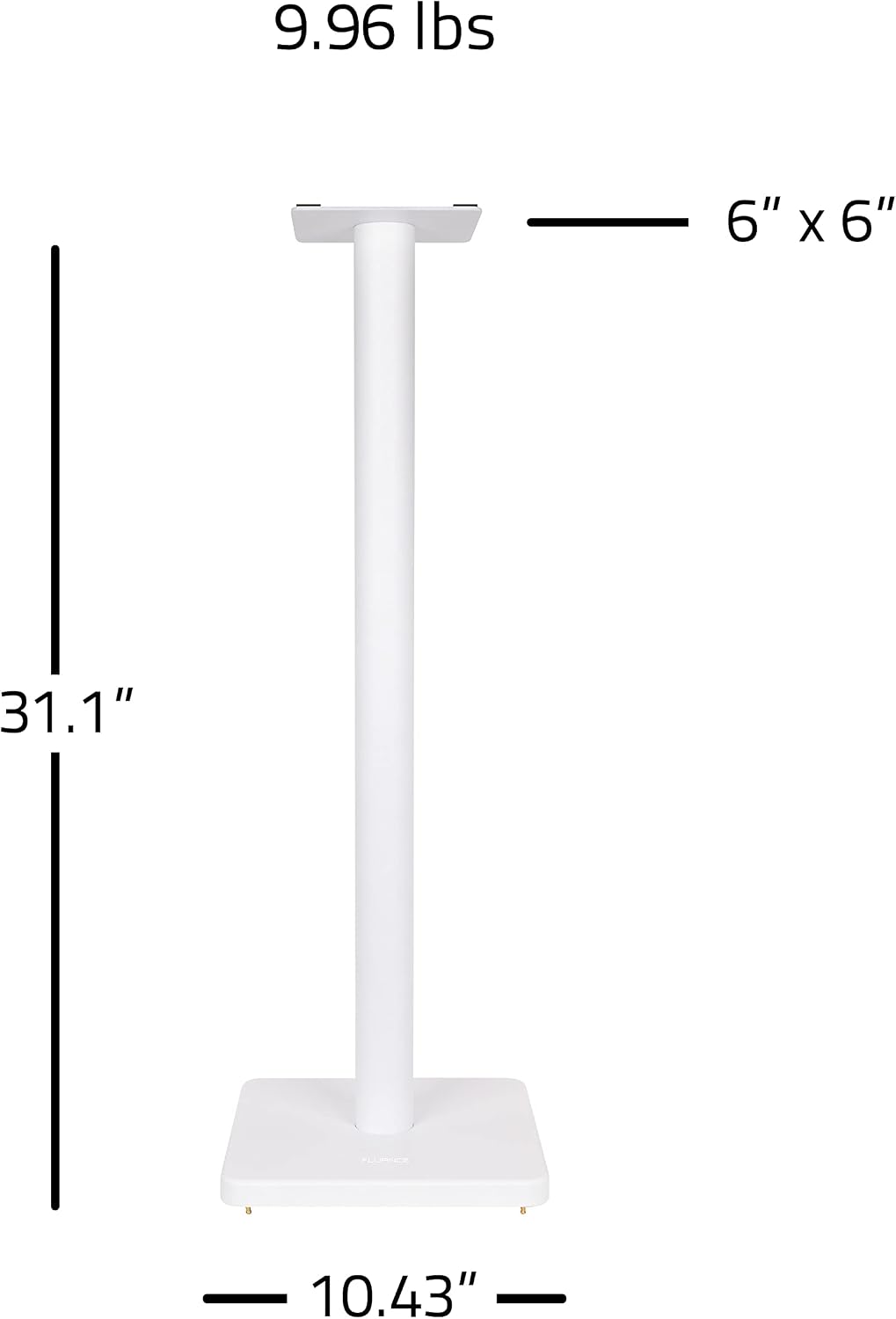 Fluance Floor Speaker Stands for Surround Sound and Bookshelf Speakers with Solid Construction, Adjustable Floor Spikes, Rubber Isolation Feet, Cable Management, Square Base - Matte White/Pair SS05SWH