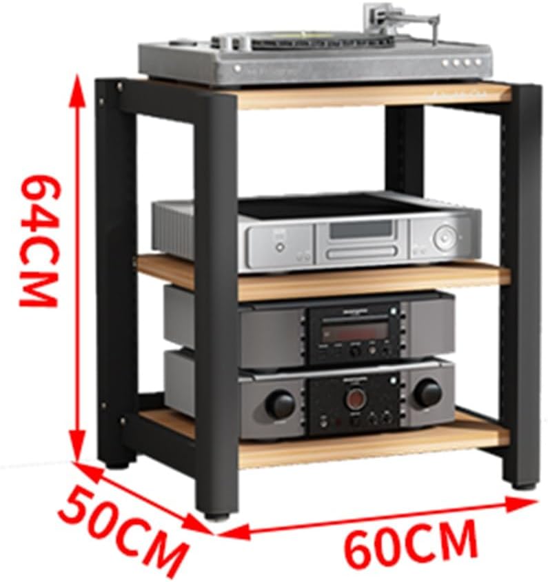 Adjustable 3-Tier HiFi Audio Rack - Stylish Media Stand for TV & Audio Equipment Storage, Multi-Functional Stereo Component Cabinet (60x50x65cm)