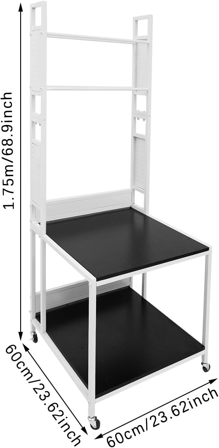 3D Printer Stand with Filament Storage, Heavy Duty 2-Tier Mobile Printer Table with Wheels, 110Lbs Capacity 3D Printer Table with Filament Spool Holder Rack for Workshop Studio Office Home (White)