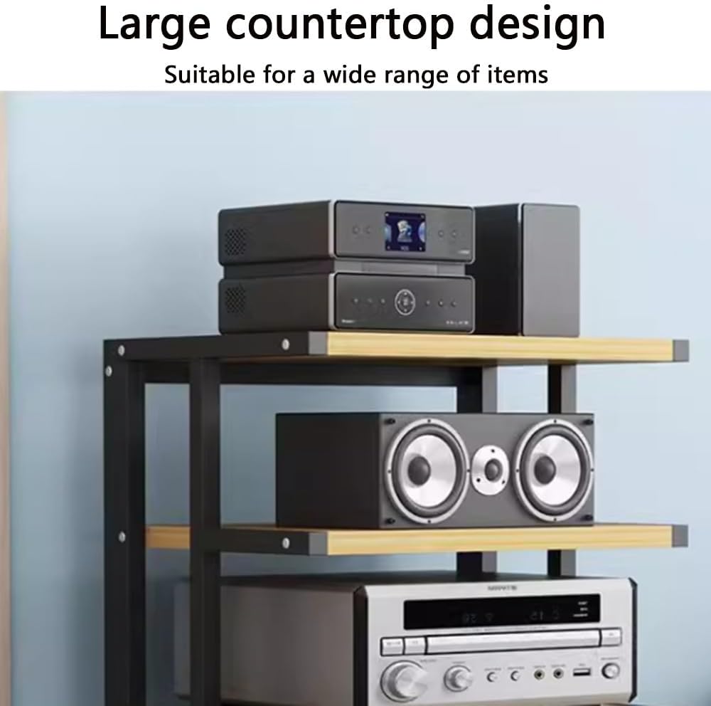 5-Tier Mobile Audio Stand with Wheels - Rolling HiFi Rack for Stereo Components & Av Equipment Storage Adjustable Height Durable Design for Home & Studio Use-White+Walnut-4 Tier