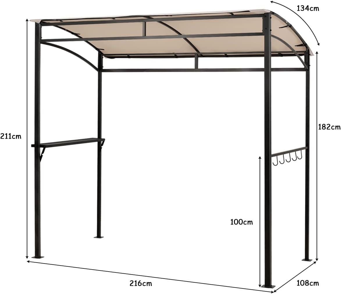 Giantex 7x4.4ft Grill Gazebo, Patio Outdoor Backyard BBQ Canopy Shelter, Soft Top, Heavy-Duty Steel Construction, Storage Shelf, Hanging Hooks, Bear Opening Setting, Anchor Kit (Beige)
