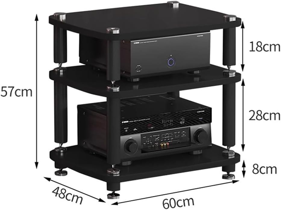 1/2/3/4-layer HiFi Audio Cabinet HiFi Stand Record Player MDF Stand Audio Rack with Shock-Absorbing Feet Power Amplifier Shelf Equipment Cabinet (Color : Black, Size : 60 * 48 * 57cm(3Tier))