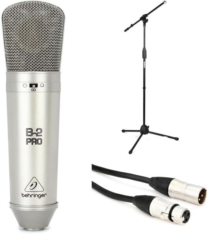 Behringer B-2 Pro Dual-Diaphragm Condenser Microphone – Professional Studio Mic with Adjustable Stand, XLR Cable,Sound Capture for Recording, Podcasting, Vocals, and Instruments