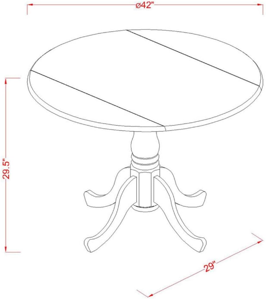 East West Furniture DLSI5-ABK-21 5 Piece Kitchen Table & Chairs Set Includes a Round Dining Room Table with Dropleaf and 4 Blue Linen Fabric Upholstered Chairs, 42x42 Inch, Wirebrushed Black